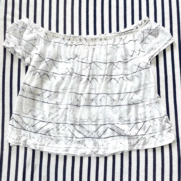 Cloth & Stone Off The Shoulder White Boho Print Cropped Top Small - Picture 4 of 8